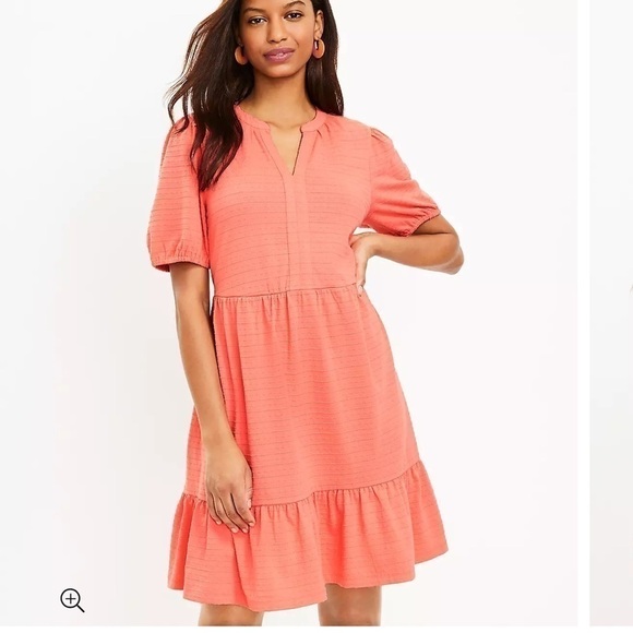 LOFT Puff Sleeve Flounce Swing Dress size L - Picture 2 of 16